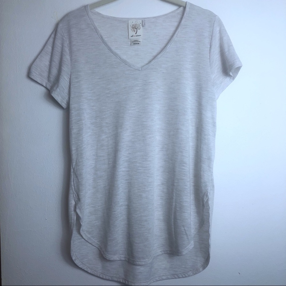 Self Esteem Gray Blouse v-neckline H&L hem NWT Med